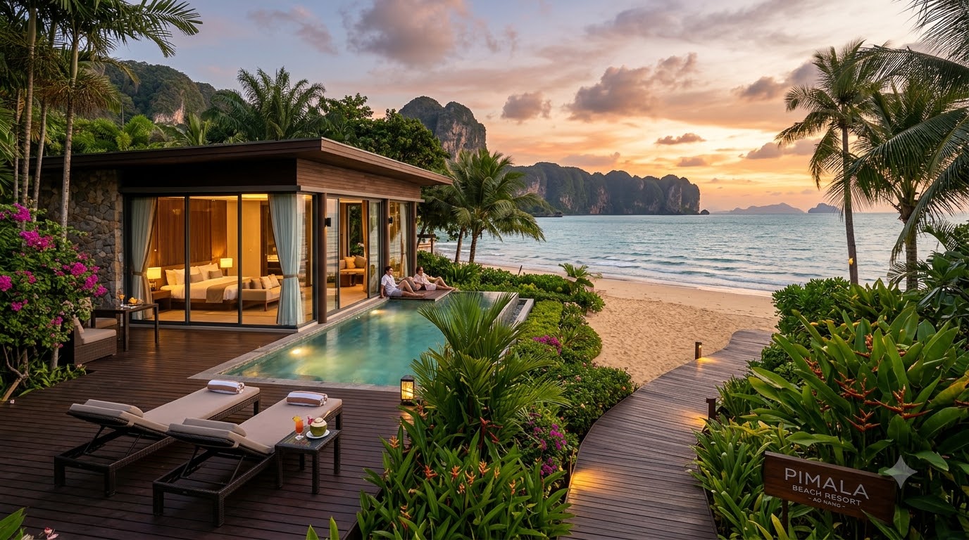 Luxury beachfront pool villa overlooking sea in Krabi