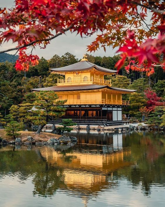 Kinkaku-ji Golden Pavilion Zen temple reflection in Kyoto Japan