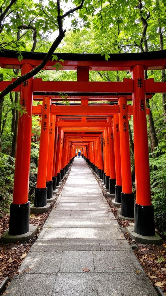 Vermilion torii gate trail at Fushimi Inari Taisha in Kyoto Japan