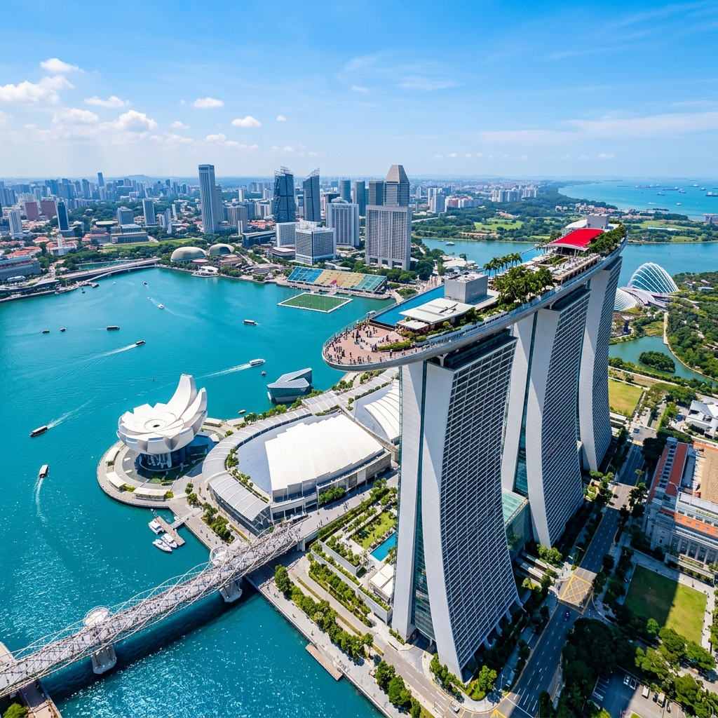 Aerial view of Marina Bay Sands towers Aerial view of Marina Bay Sands towers