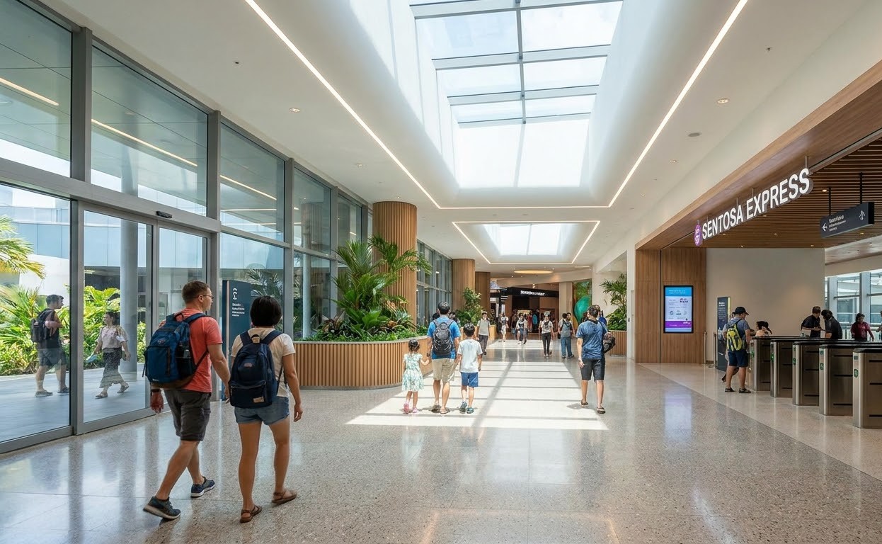 VivoCity Mall level 3 transit lobby connecting HarbourFront MRT to Sentosa Express