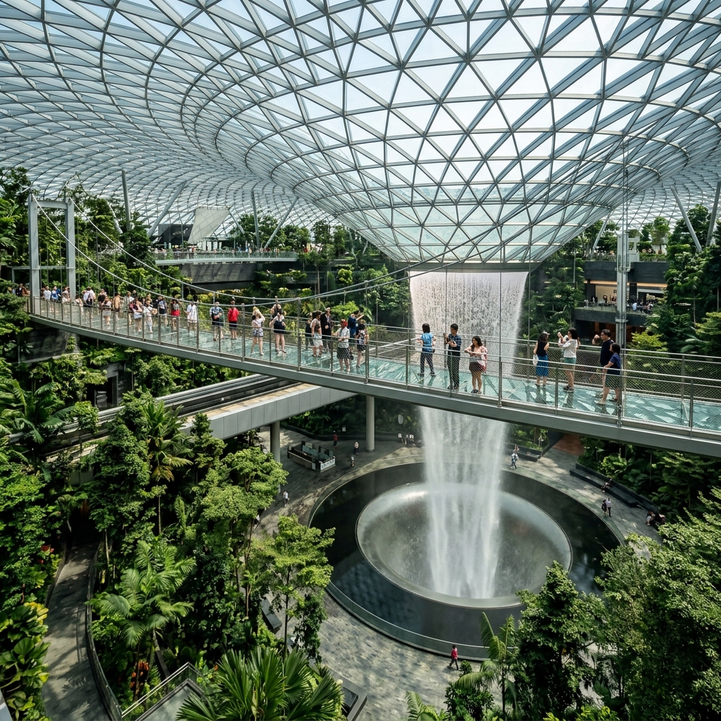 Glass-bottom Canopy Bridge suspended high above Jewel Changi Airport Glass-bottom Canopy Bridge suspended high above Jewel Changi Airport