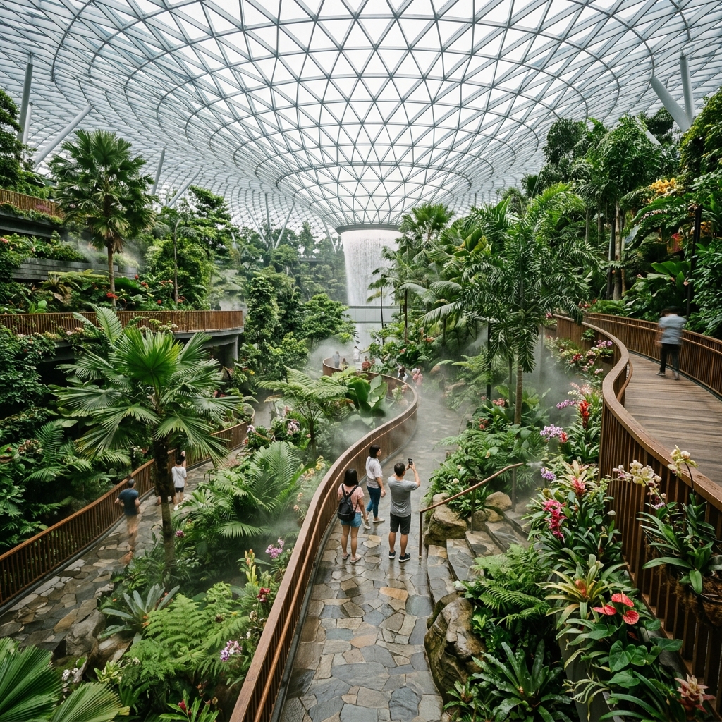 Shiseido Forest Valley indoor tropical walking trails at Jewel Changi Airport Shiseido Forest Valley indoor tropical walking trails at Jewel Changi Airport
