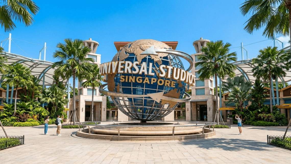 Universal Studios Singapore globe entrance at Resorts World Sentosa Universal Studios Singapore globe entrance at Resorts World Sentosa