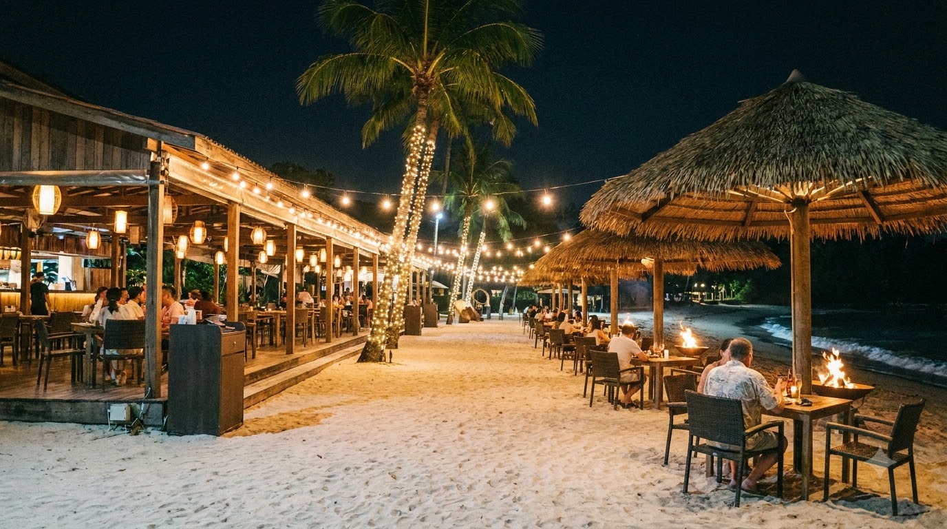 Siloso Beach Dining at Night Sentosa